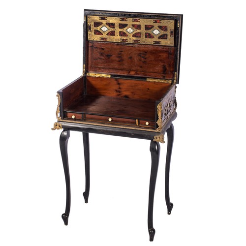 478 - A FRENCH BOULLE WRITING BOX ON ASSOCIATED STAND, 19TH CENTURY