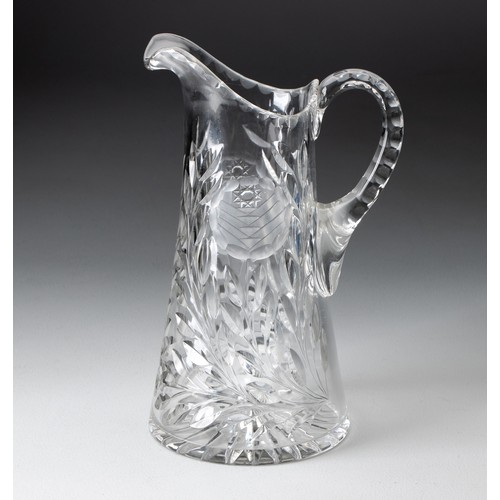 588 - A CUT-GLASS 'ROSE' PATTERN PITCHER