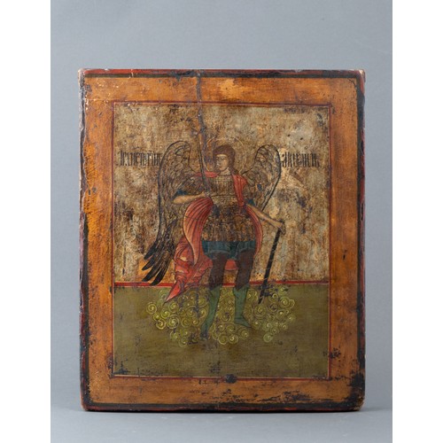 563 - A RUSSION TEMPERA ON WOOD ICON OF AN ARCHANGEL, 19TH CENTURY