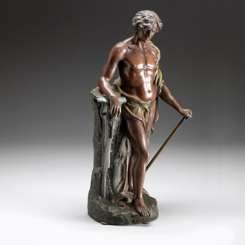 542 - 'LE TRAVAIL': A FRENCH SPELTER SCULPTURE OF A BLACKSMITH, EARLY 20TH CENTURY