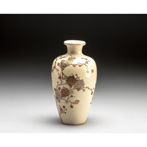 662 - A JAPANESE SATSUMA 'PRUNUS BLOSSOM' VASE, MEIJI PERIOD, 1868 - 1912