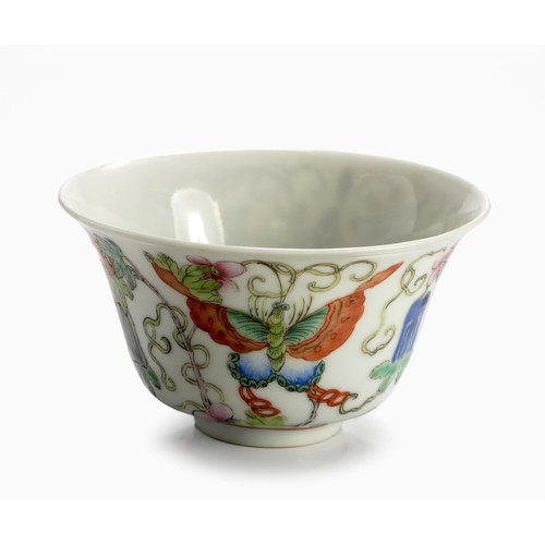 653 - A CHINESE FAMILLE ROSE 'BUTTERFLY AND MELON' BOWL, REPUBLIC PERIOD, 1912 - 1949