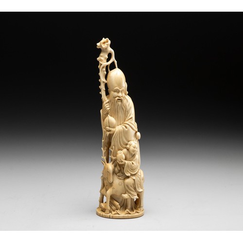 602 - A CHINESE IVORY FIGURE OF SHOU-LAO, QING DYNSATY, 19TH CENTURY