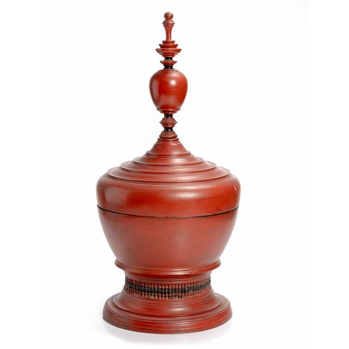 660 - A BURMESE RED LACQUER OFFERING VESSEL, HSUN-OK, LATE 19TH CENTURY