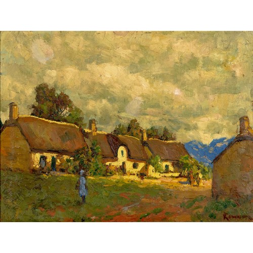 190 - Edward Roworth (South African 1880 - 1964) FIGURE AMONG COTTAGES