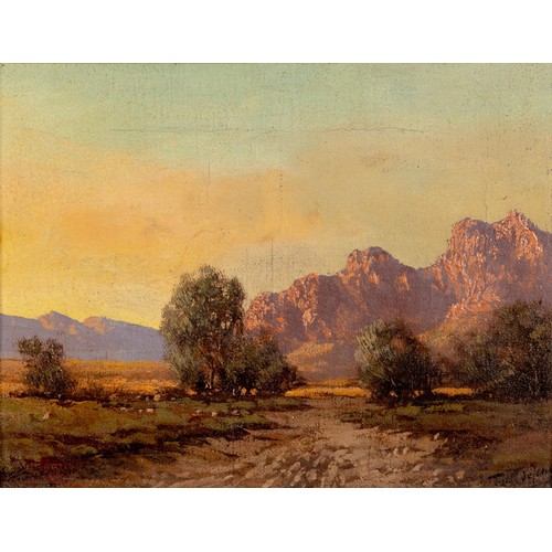 181 - Tinus de Jongh (South African 1885 - 1942) MOUNTAINOUS LANDSCAPE WITH DIRT ROAD AND TREES