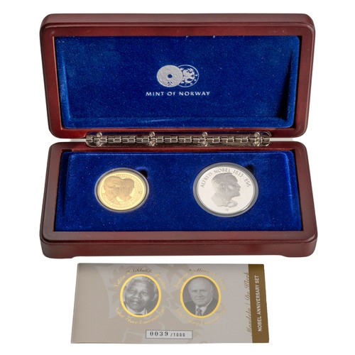 148 - A CASED MINT OF NORWAY 'NOBEL ANNIVERSARY SET' OF TWO MEDALLIONS