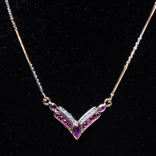 879 - A PINK SAPPHIRE, AMETHYST AND DIAMOND NECKLACE