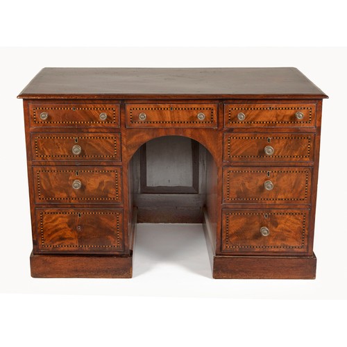 361 - A GEORGE III WALNUT AND INLAID KNEEHOLE DESK