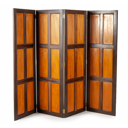 377 - A CAPE YELLOWWOOD AND STINKWOOD FOUR PANEL FOLDING SCREEN