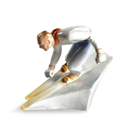 574 - A HEREND PORCELAIN FIGURE OF A SKIER, 1940s