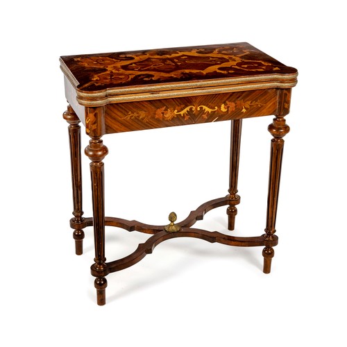 430 - A WALNUT, INLAID AND GILT-METAL MOUNTED INLAID CARD TABLE