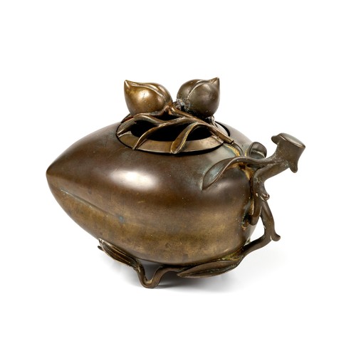 634 - A CHINESE BRONZE 'PEACHES' CENSER, QING DYNASTY, 1644 - 1912