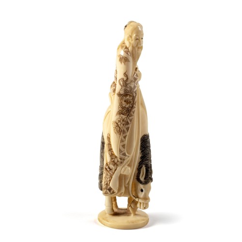 605 - A JAPANESE IVORY OKIMONO OF A HORSEMAN, MEIJI PERIOD, 1868 - 1912