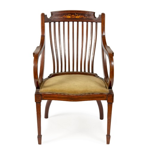 429 - AN EDWARDIAN WALNUT AND INLAID ARMCHAIR