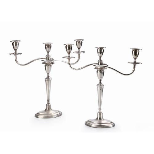 707 - A PAIR OF VICTORIAN SILVER THREE LIGHT CANDELABRA, HAWKSWORTH, EYRE AND CO LIMITED, SHEFFIELD, 1896