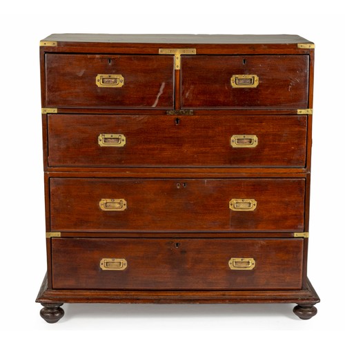 363 - A TEAK AND BRASS-MOUNTED MILITARY CHEST, 19TH CENTURY