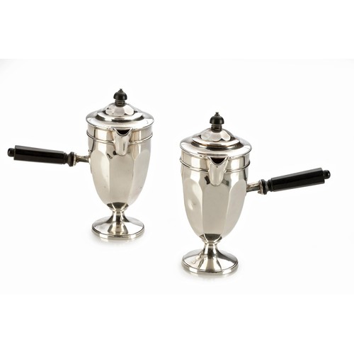 719 - A PAIR OF GEORGE V SILVER CHOCOLATE POTS, HAMILTON AND INCHES, EDINBURGH, 1921