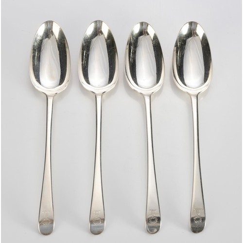 682 - A SET OF FOUR GEORGE III SILVER OLD ENGLISH PATTERN TABLESPOONS, THOMAS AND WILLIAM CHAWNER, LONDON,... 