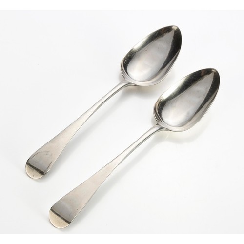 688 - A PAIR OF GEORGE III SILVER HANOVERIAN PATTERN TABLESPOONS, SOLOMON HOUGHHAM, LONDON, 1800