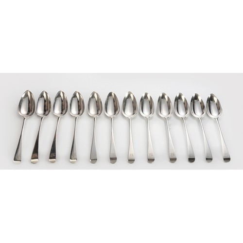 687 - A SET OF TWELVE GEORGE III SILVER OLD ENGLISH PATTERN TABLESPOONS, RICHARD CROSSLEY, LONDON, 1794