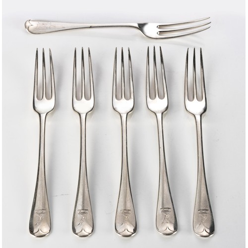 704 - FIVE VICTORIAN SILVER OLD ENGLISH PATTERN SILVER SALAD FORKS, GOLDSMITHS AND SILVERSMITHS COMPANY, L... 