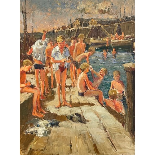 323 - Adriaan Hendrik Boshoff (South African 1935 - 2007) BATHERS IN THE HARBOUR