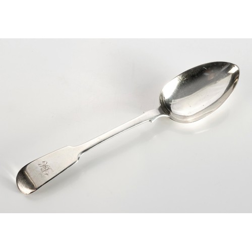 696 - A WILLIAM IV SILVER FIDDLE-PATTERN TABLESPOON, LONDON, 1837