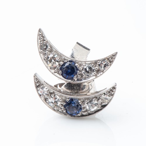 844 - A PAIR OF SAPPHIRE AND DIAMOND EARRINGSCrescent moon design pavé-set with a pair of sapphires approx... 