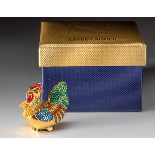 129 - AN ESTEE LAUDER SOLID PERFUME COMPACT, BEJEWELED ROOSTER - DESIGNED BY JUDITH LEIBER, 2004