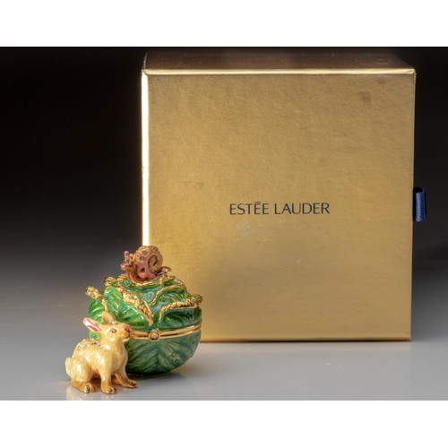 68 - AN ESTEE LAUDER SOLID PERFUME COMPACT, GARDEN RABBIT - DESIGNED BY JAY STRONGWATER, 2006