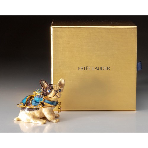 96 - AN ESTEE LAUDER SOLID PERFUME COMPACT, BLUE RIBBON BULLDOG - DESIGNED BY JAY STRONGWATER, 2009