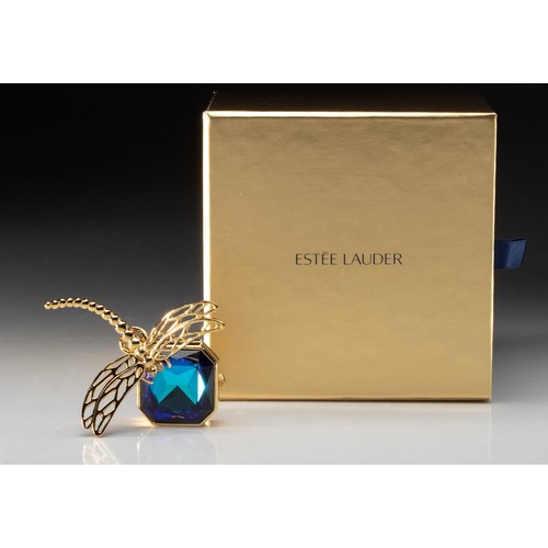 89 - AN ESTEE LAUDER SOLID PERFUME COMPACT, CHRYSTAL BLUE DRAGONFLY HOLIDAY EDITION, 2008