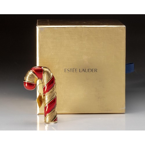 167 - AN ESTEE LAUDER SOLID PERFUME COMPACT, CANDY CANE HOLIDAY EDITION, 2008