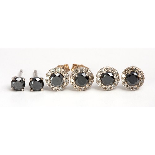 105 - THREE PAIRS OF BLACK DIAMOND EARRINGS