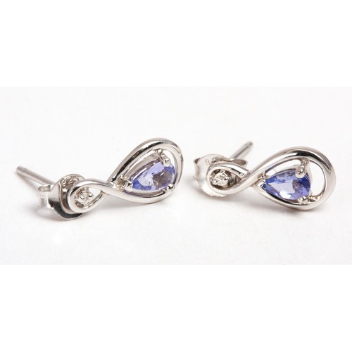 110 - A PAIR OF DIAMOND AND TANZANITE EARRINGS