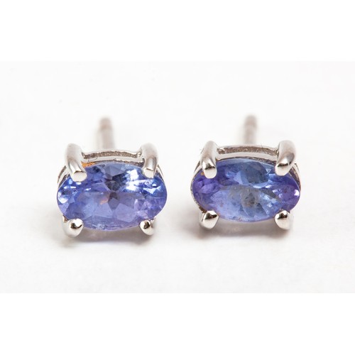 114 - A PAIR OF TANZANITE EARRINGS