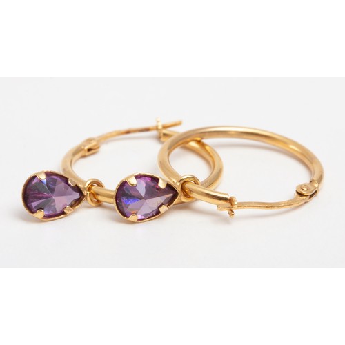 121 - A PAIR OF AMETHYST  HOOP EARRINGS