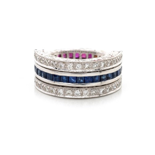 998 - A RUBY, SAPPHIRE AND DIAMOND 'FLIP-OVER' RING