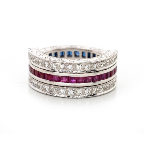 998 - A RUBY, SAPPHIRE AND DIAMOND 'FLIP-OVER' RING