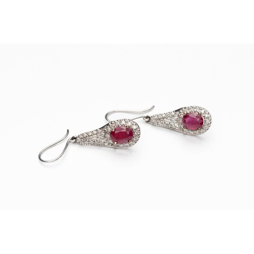 1068 - A PAIR OF RUBY AND DIAMOND PENDANT EARRINGS