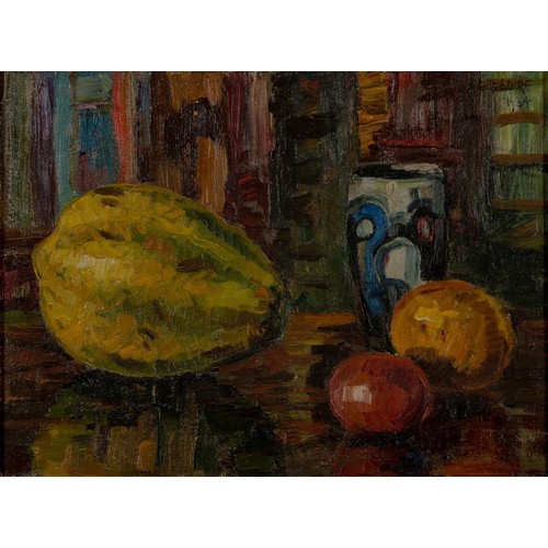 643 - Gregoire Johannes Boonzaier (South African 1909 - 2005) STILL LIFE WITH ORANGE, APPLE AND PAWPAW