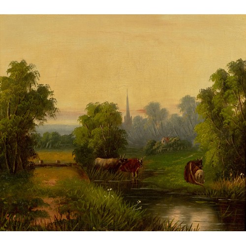 455 - George Cole (British 1810 - 1883) CATTLE IN AN ENGLISH LANDSCAPE