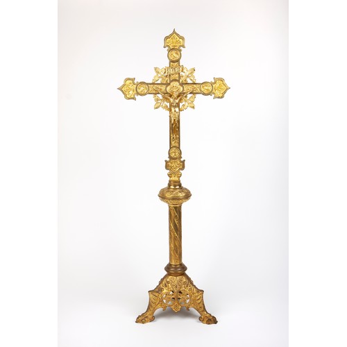 205 - A BRASS TABLE CRUCIFIX