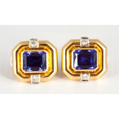 1216 - A PAIR OF TANZANITE AND DIAMOND EARRINGS, CHARLES GREIG