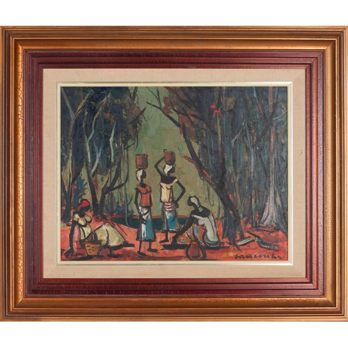 657 - Maurice Charles Louis van Essche (South African 1906 - 1977) CONGOLESE FIGURES IN A FOREST CLEARING