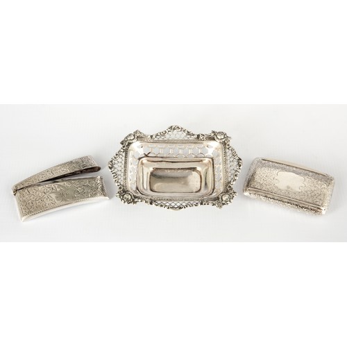 94 - RECTANGULAR SILVER SWEET DISH, SNUFF BOX AND CARD CASE