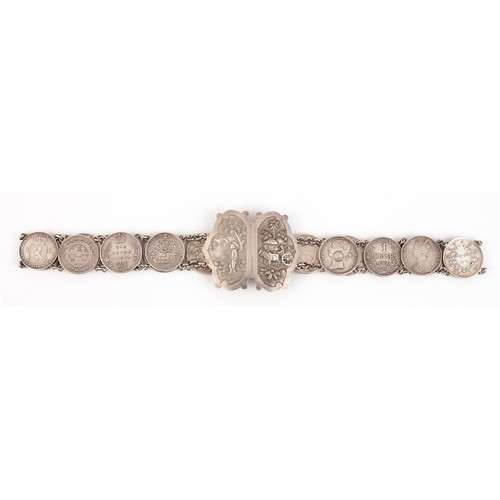 107 - A SILVER COIN BELT