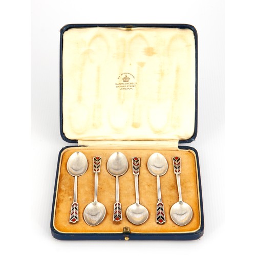 157 - SET OF SIX ARTS & CRAFTS STYLE SILVER COFFEE SPOONS