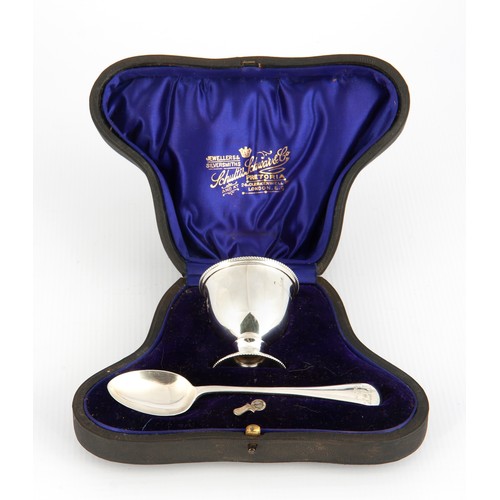 128 - SILVER PEDESTAL EGG CUP AND SPOON